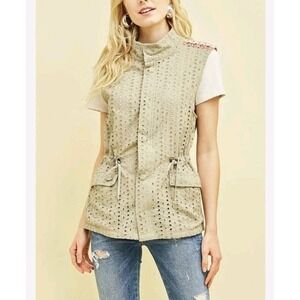 Entro Sleeveless Vest Jacket Eyelet Lace Size M Embellished